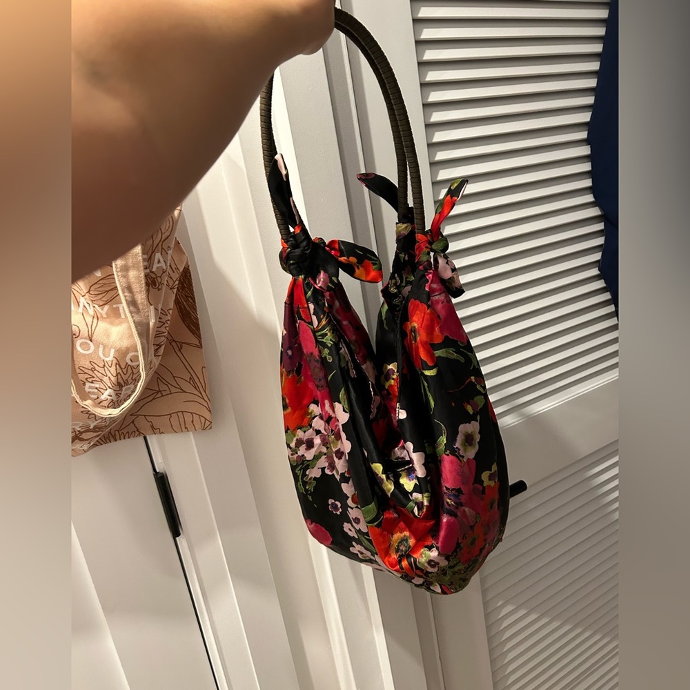 Vintage Floral Satin Hobo Shoulder Bag purse patterned ferragamo